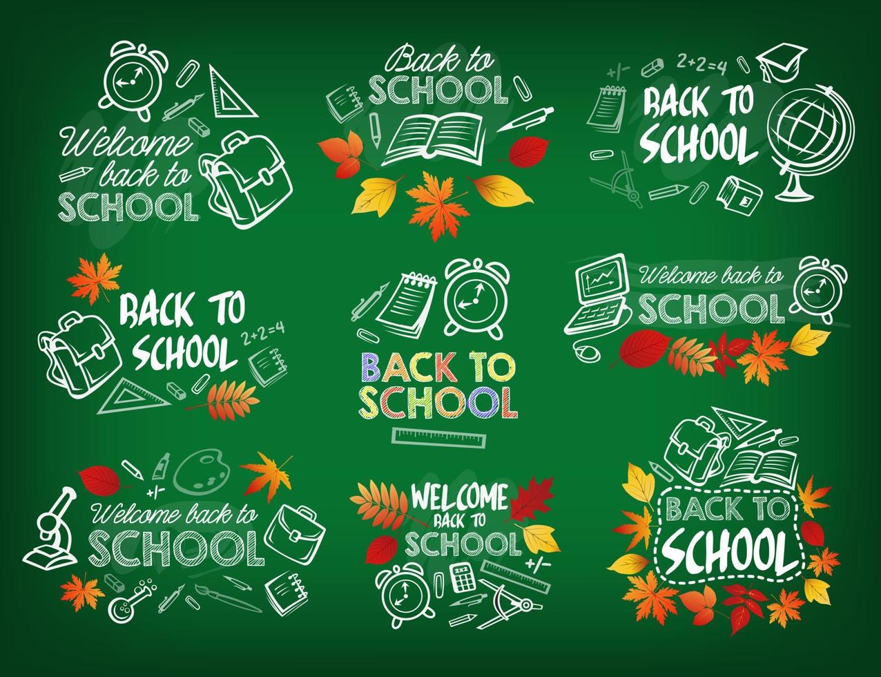 Back to school chalk sketch badge on blackboard vector