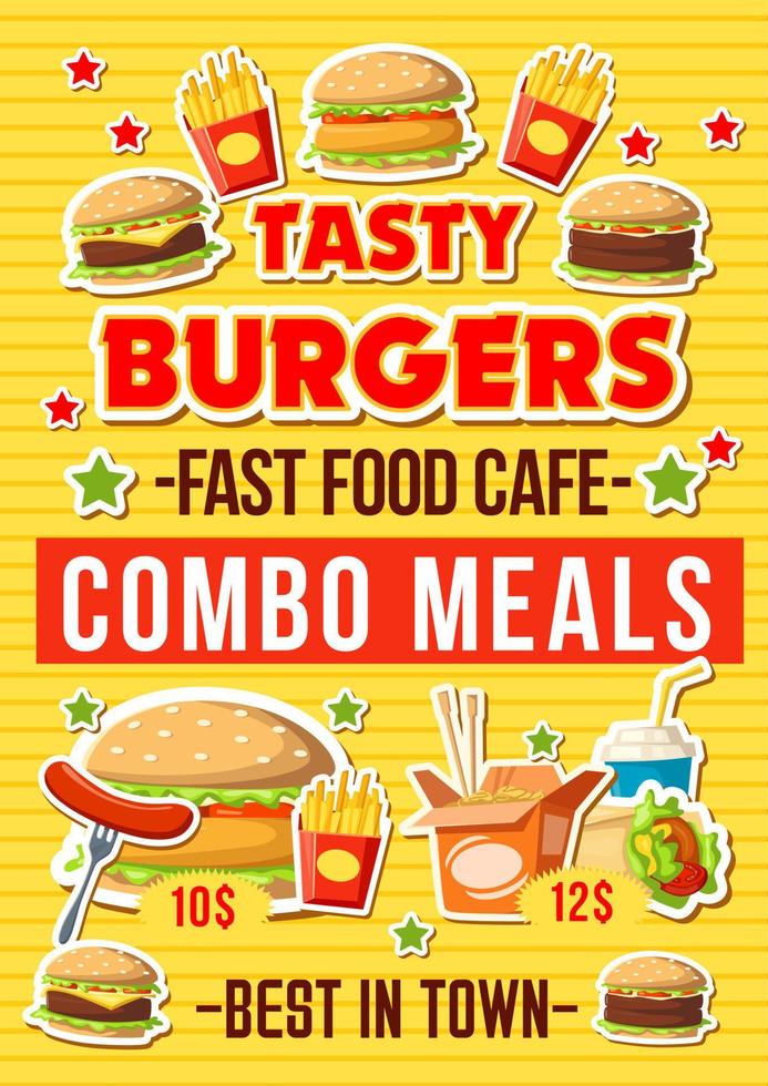 Fastfood burgers restaurant vector menu