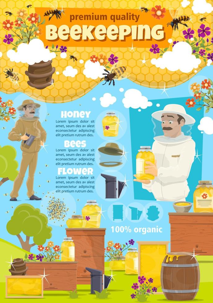 granja apícola y apicultor, vector