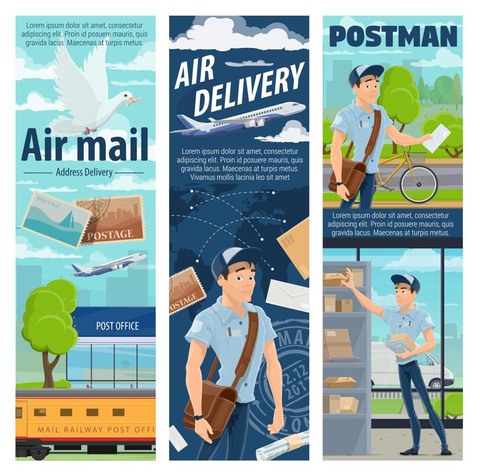 Post air mail delivery service, mailman profession vector