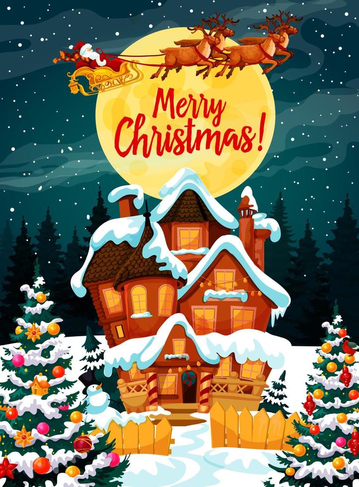 Merry Christmas poster with Santa Claus in Harness vector