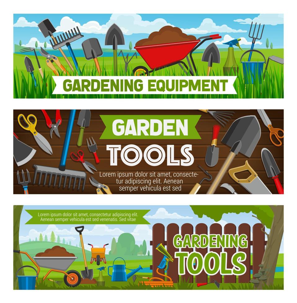 Gardening banners vector gardener equipment