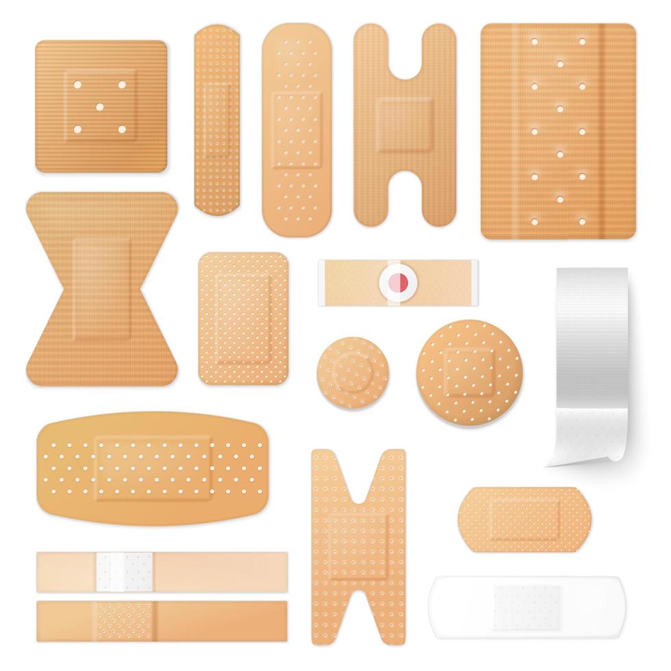 Adhesive plasters and patches, isolated vector