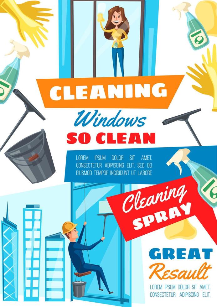 Rope access window cleaning service vector