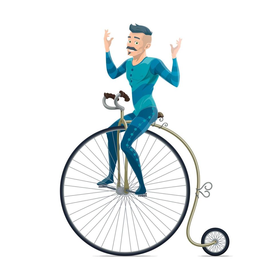 Circus performer riding on retro bicycle vector