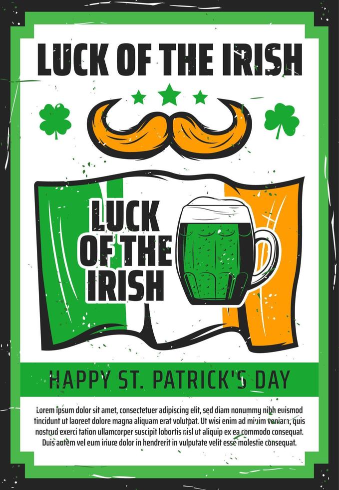 Green beer, Irish flag and clover. St Patricks Day vector