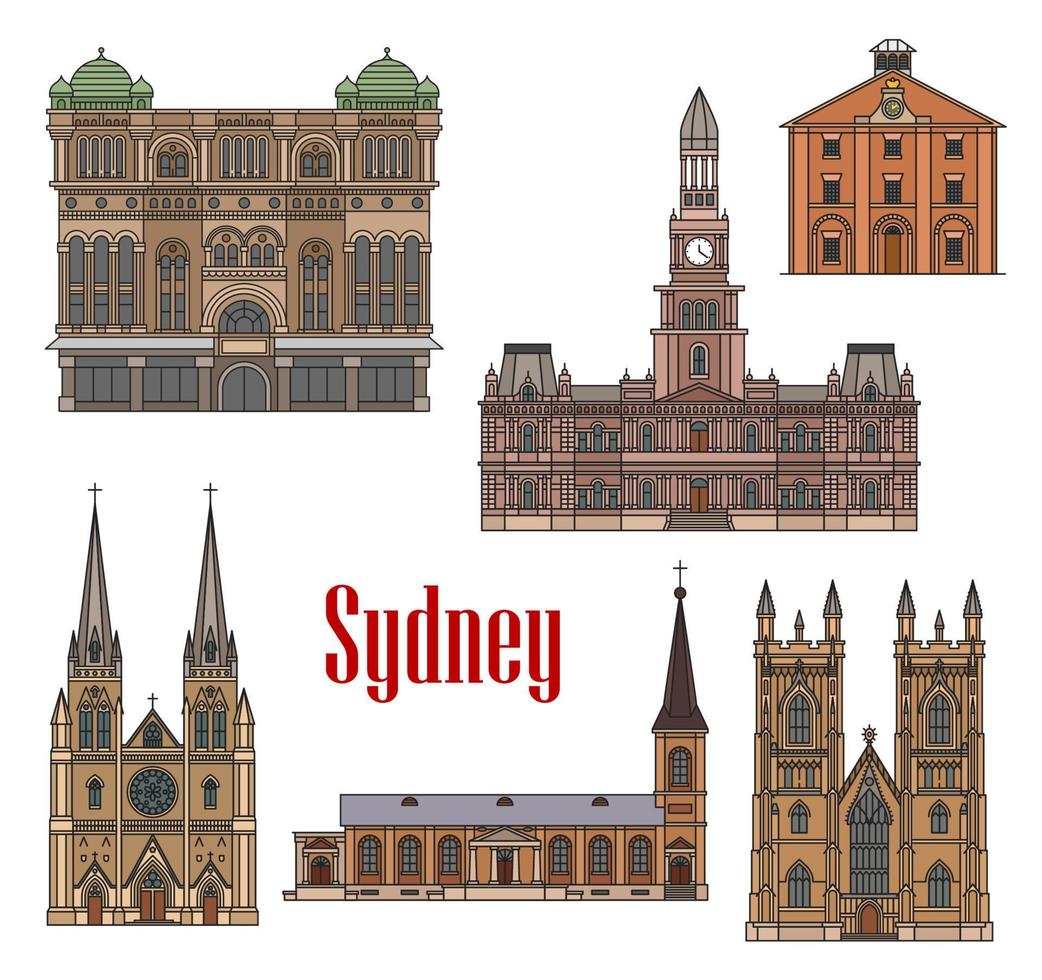 Australia Sydney architecture facades icons vector