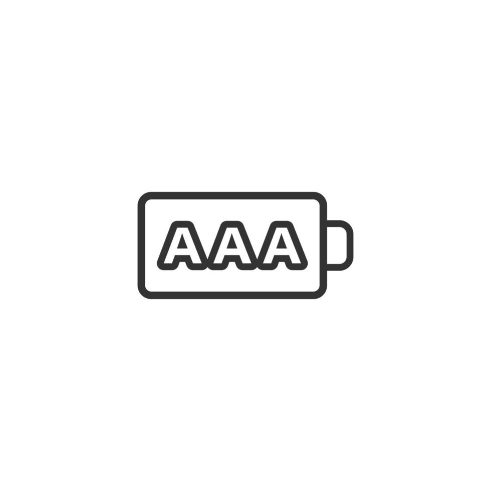 AAA battery icon in flat style. Power level vector illustration on white isolated background. Lithium accumulator business concept.