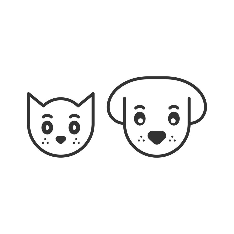 icono de perro y gato en estilo plano. ilustración de vector de cabeza animal sobre fondo blanco aislado. concepto de negocio de mascotas divertidas de dibujos animados.