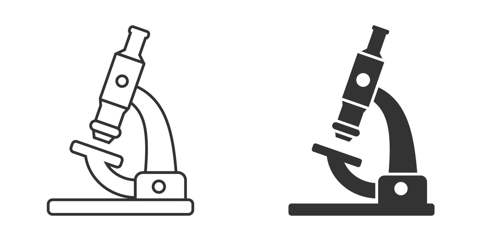 icono de microscopio en estilo plano. Ilustración de vector de lupa de laboratorio sobre fondo aislado. concepto de negocio de signo de instrumento de biología.