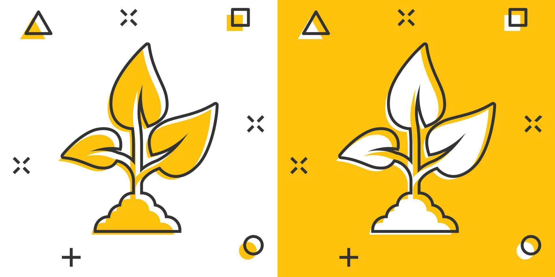 Leaf icon in comic style. Plant cartoon vector illustration on white isolated background. Flower splash effect sign business concept.