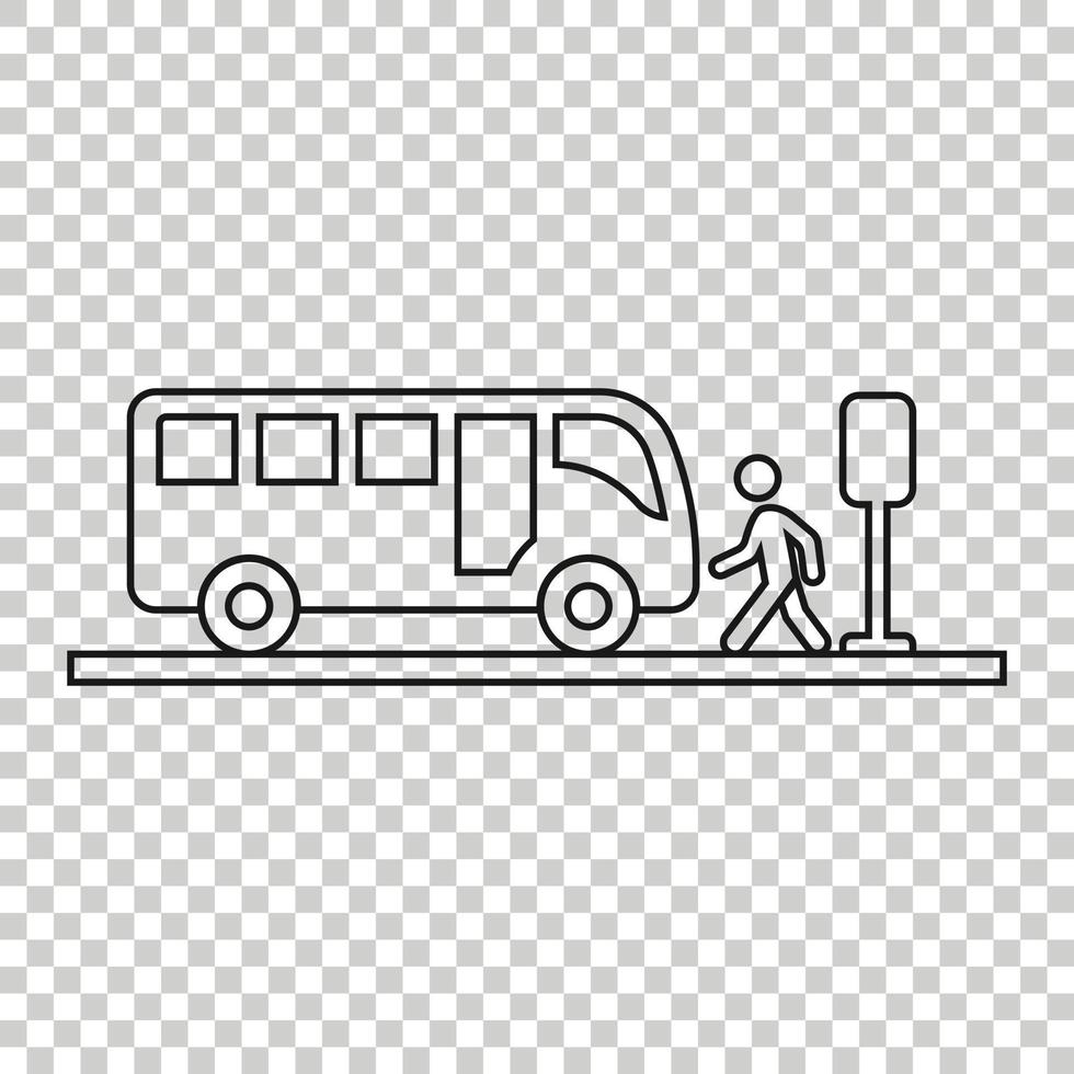 Bus station icon in flat style. Auto stop vector illustration on white isolated background. Autobus vehicle business concept.