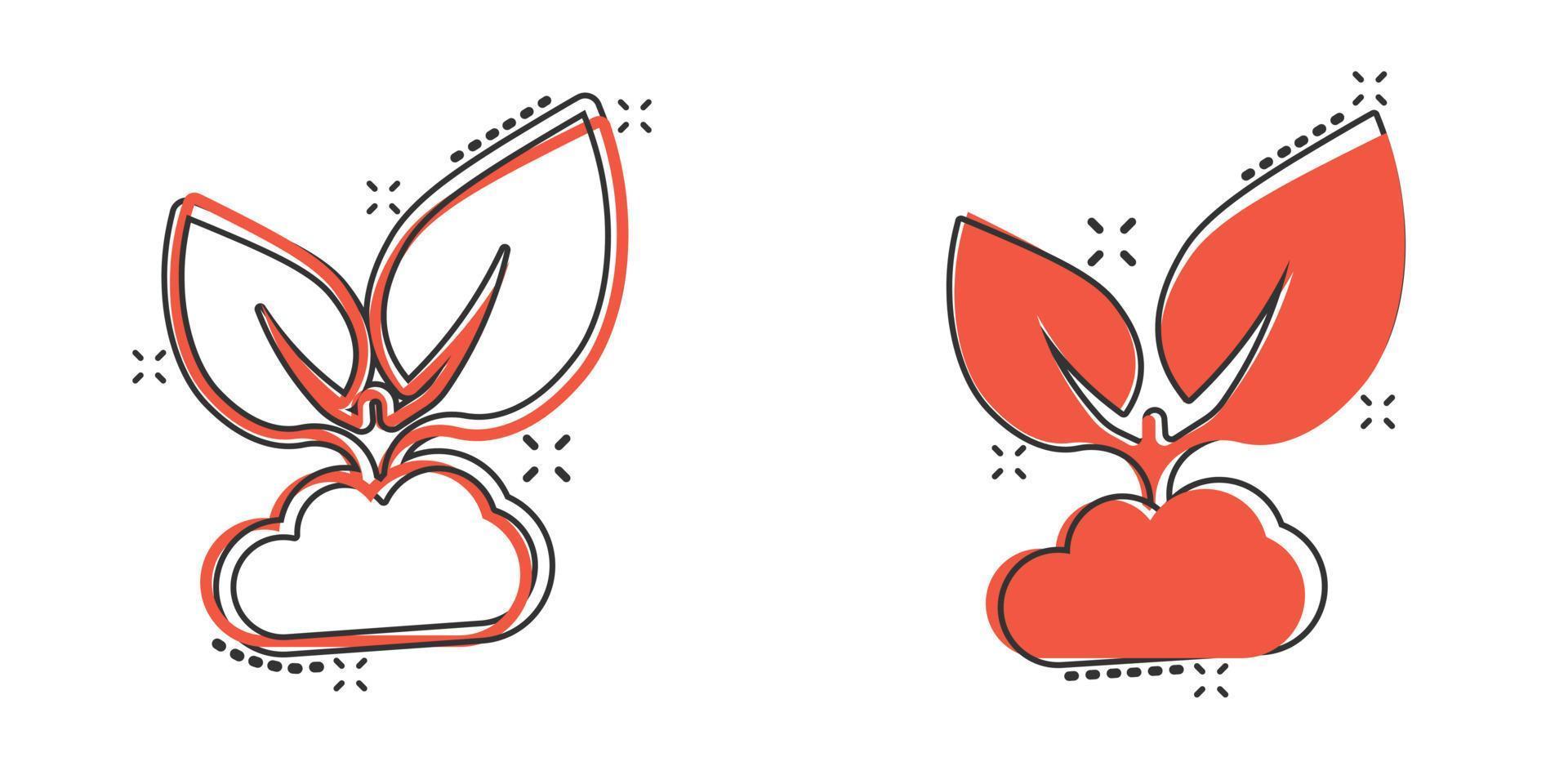 Leaf icon in comic style. Plant cartoon vector illustration on white isolated background. Flower splash effect sign business concept.