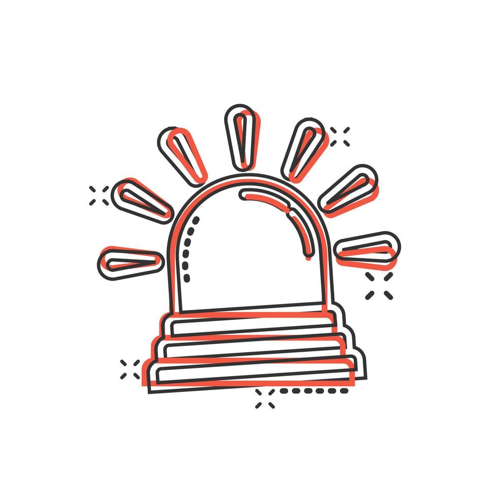 Emergency alarm icon in comic style. Alert lamp cartoon vector illustration on isolated background. Police urgency splash effect sign business concept.
