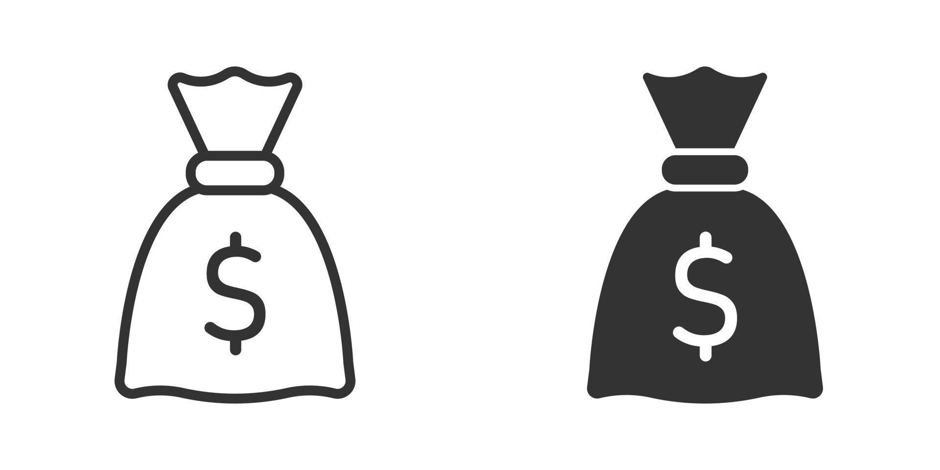 Money bag icon in flat style. Moneybag vector illustration on isolated background. Coin sack sign business concept.