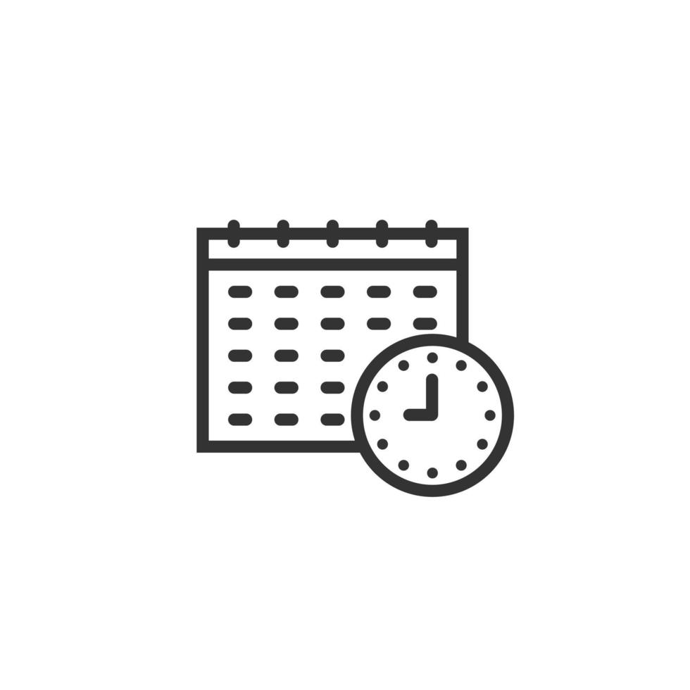 calendario con icono de reloj en estilo plano. Ilustración de vector de agenda sobre fondo blanco aislado. programar el concepto de negocio del planificador de tiempo.