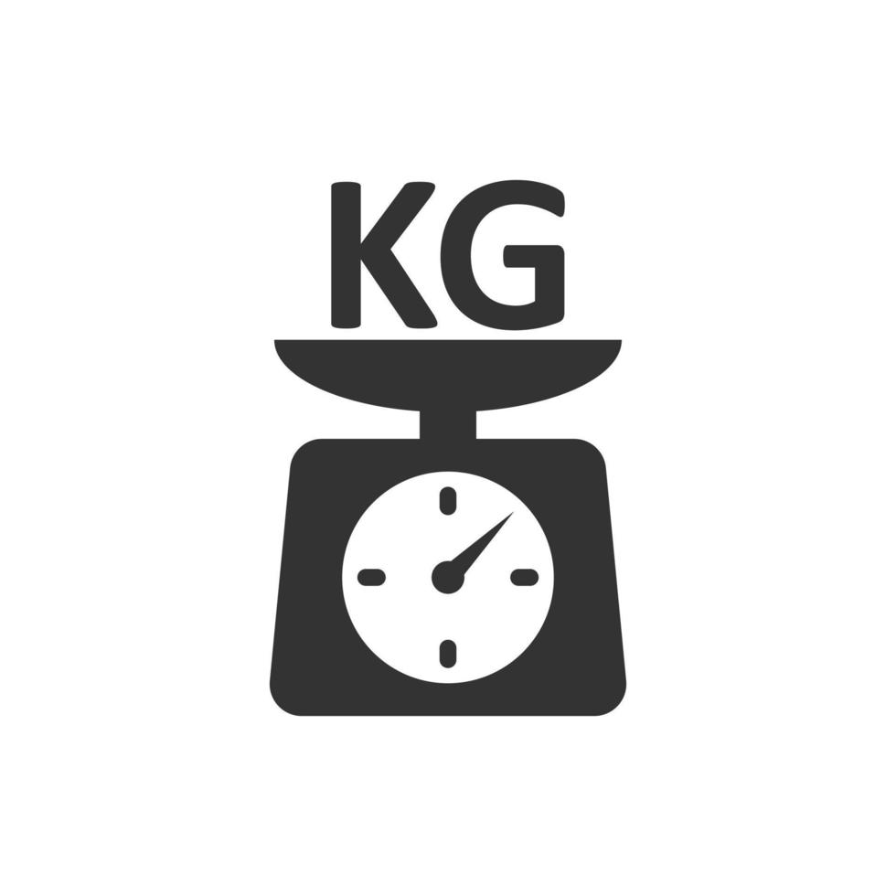 Scale icon in flat style. Kilogram dumbbell vector illustration on white isolated background. Gym business concept.