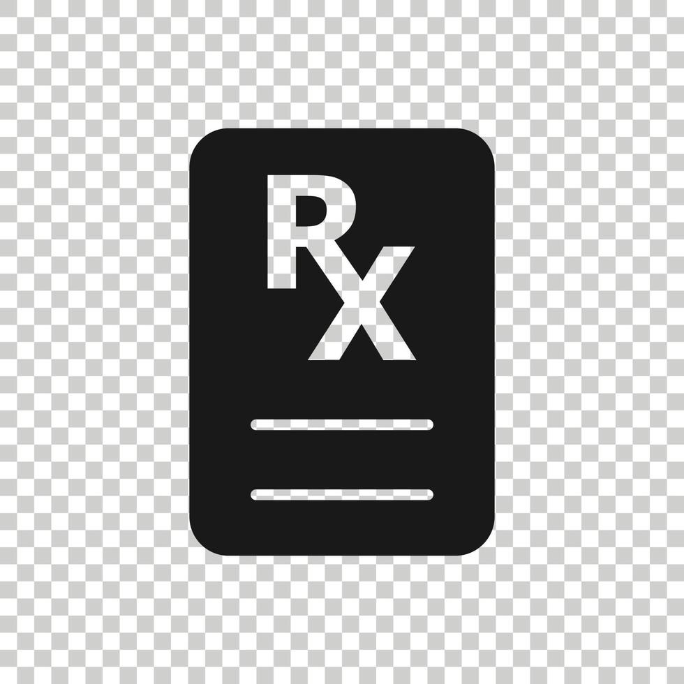 Prescription icon in flat style. Rx document vector illustration on white isolated background. Paper business concept.