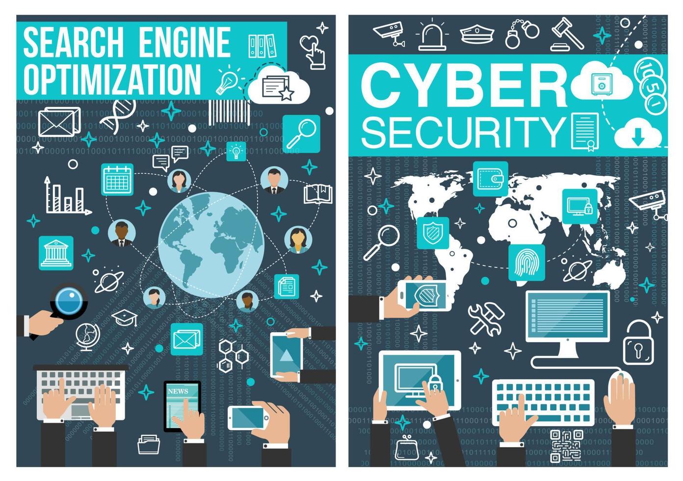 Online cyber security and SEO vector posters