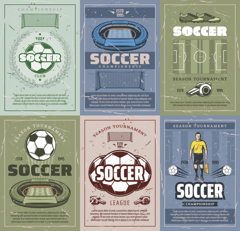 Soccer and football sport retro grunge posters vector