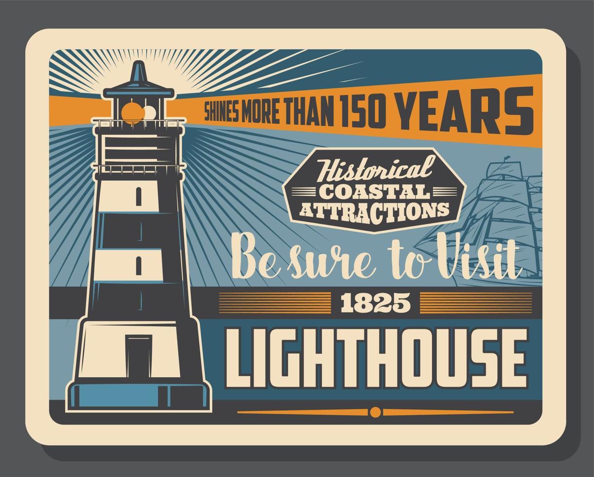 Nautical sail ship and lighthouse on the seaside vector