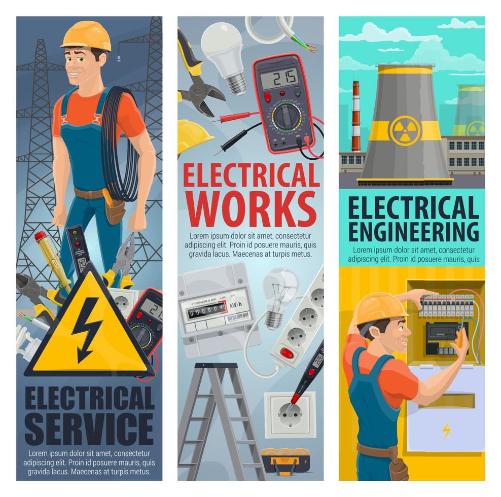 Electrical engineering electrician service banners 16139188 Vector Art at Vecteezy
