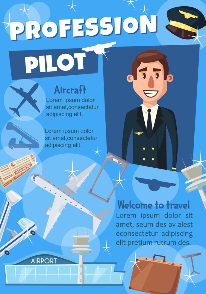 Airline pilot poster for hiring or travel agency vector