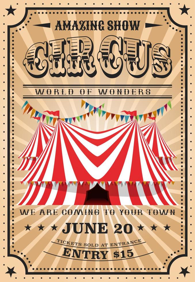 Bit top circus tent, vintage funfair show vector