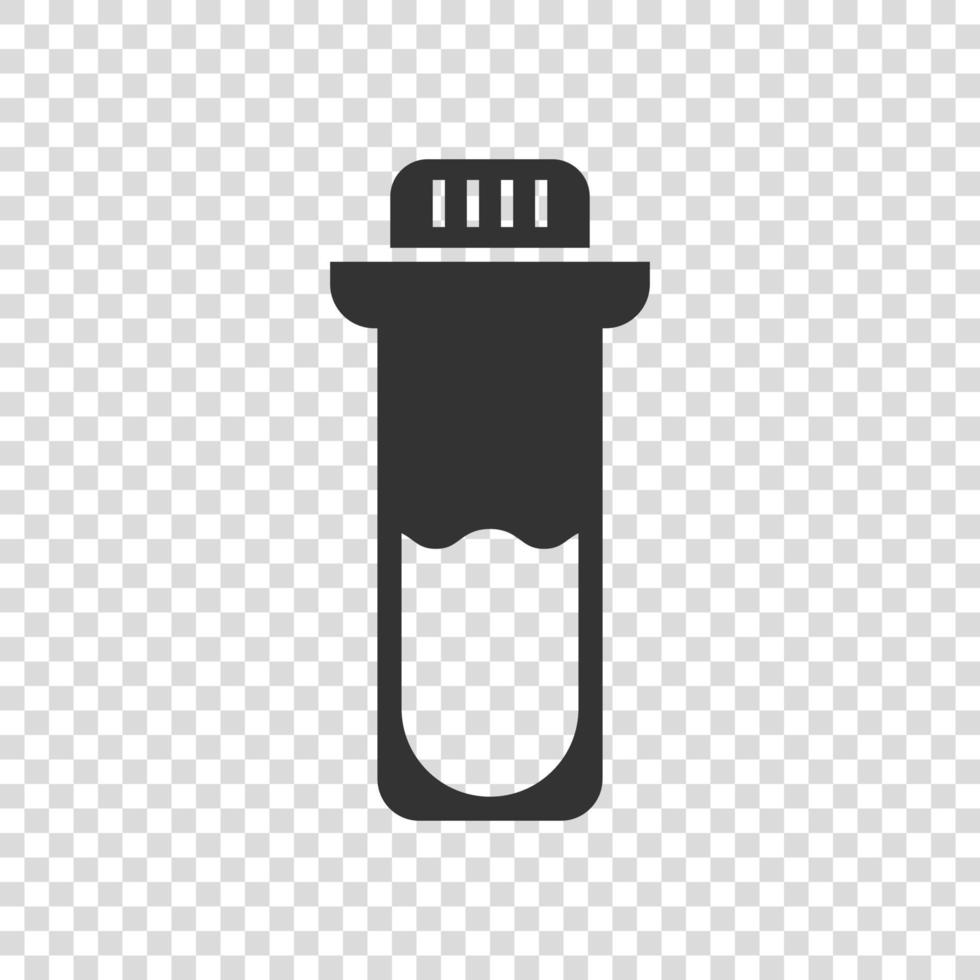 Blood in test tube icon in flat style. Laboratory flask vector illustration on isolated background. Liquid in beaker sign business concept.