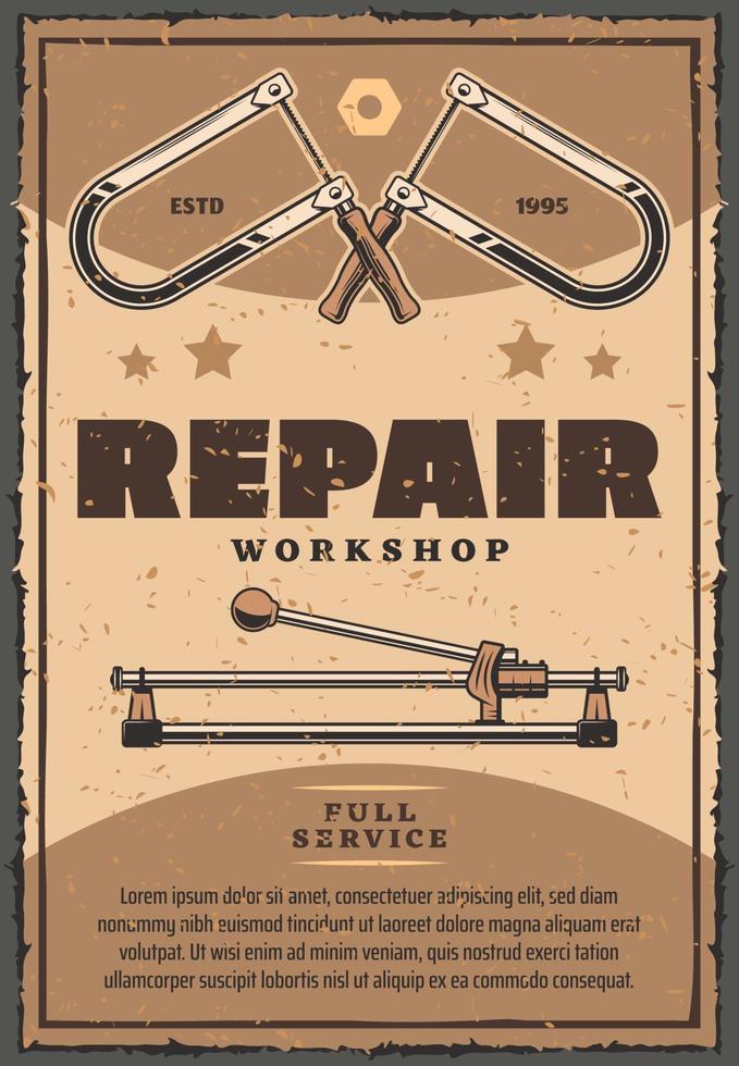 cartel retro vectorial de herramientas de trabajo de reparación vector