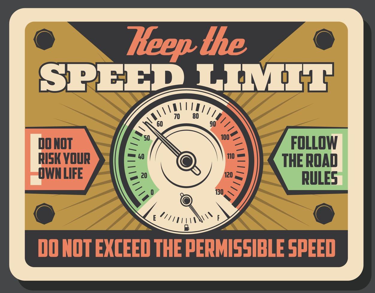 Road speed limit and car speedometer vector