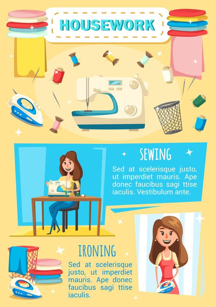 Housework, sewing and housekeeping tools vector