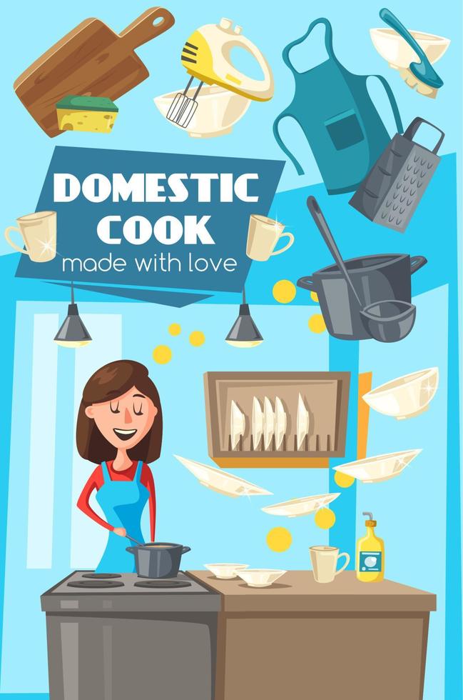 cartel de cocinero doméstico para las tareas domésticas de la cocina vector