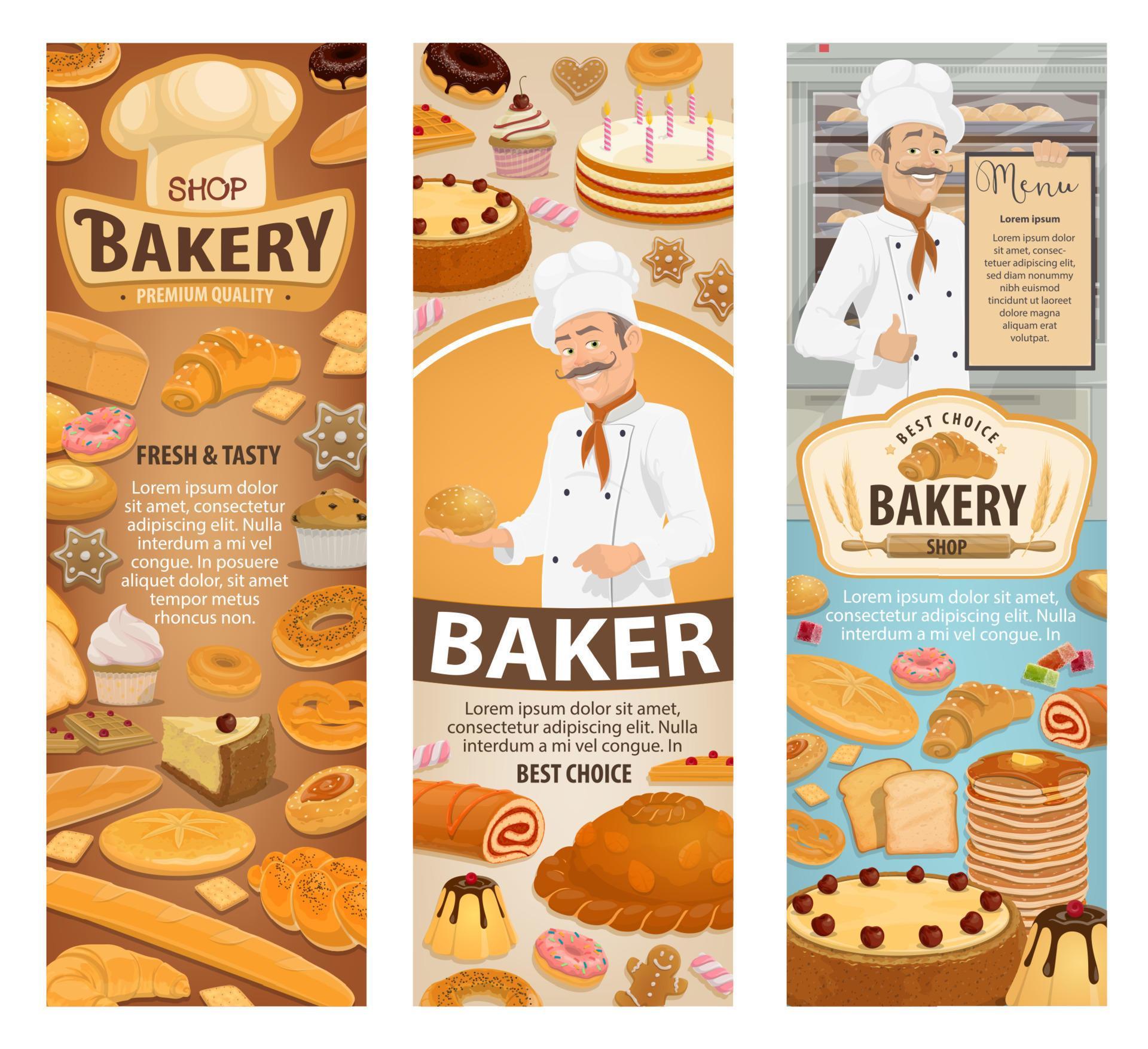 Bakery, baker, cafe and pastry shop 16139314 Vector Art at Vecteezy