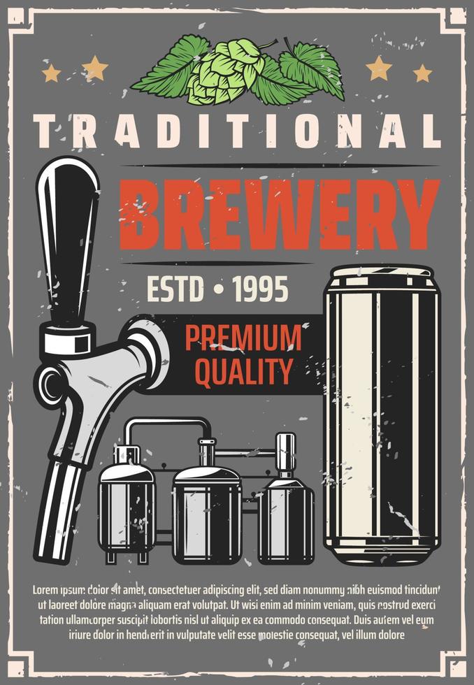 cartel retro de la línea de producción de la cervecería de la fábrica de cerveza vector