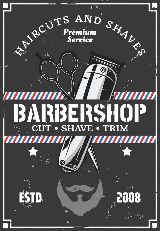 Barbershop hairclipper, beard and scissors. Vector