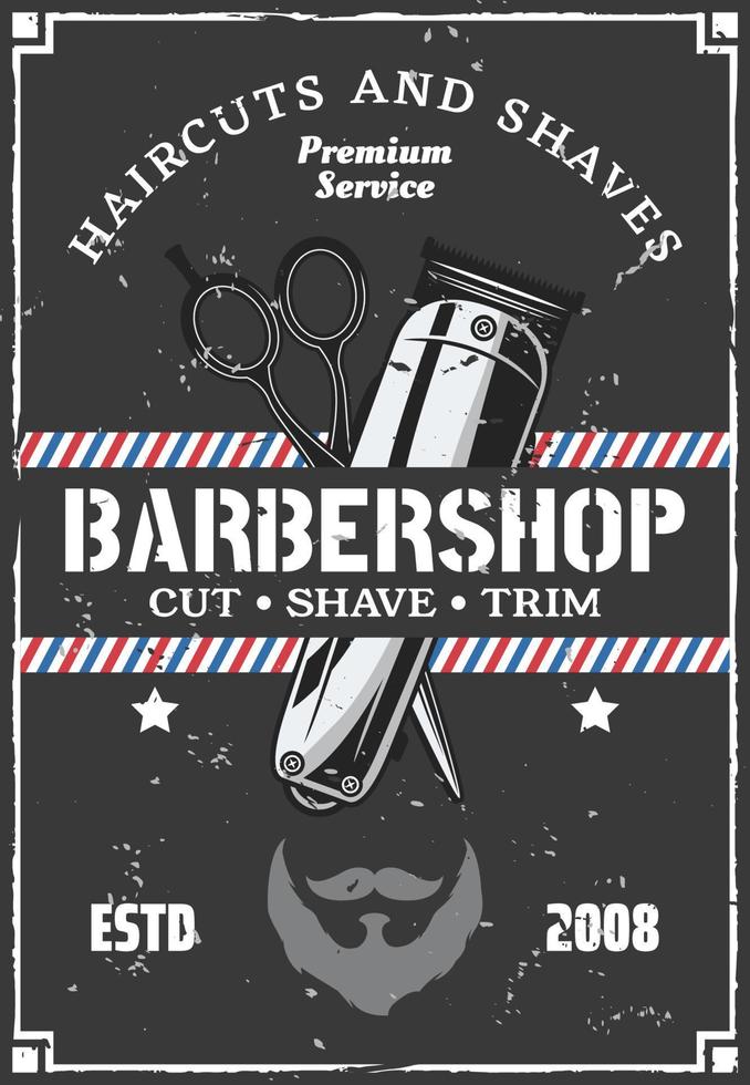 cortapelos, barba y tijeras de barbería. vector