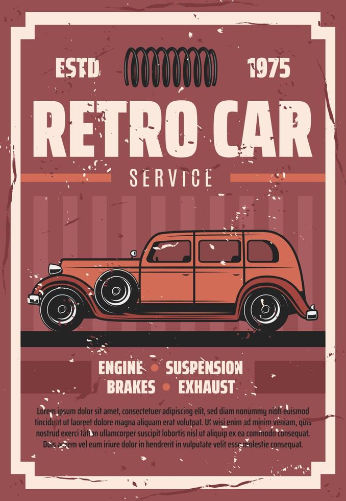 Vintage car service and maintenance, vector