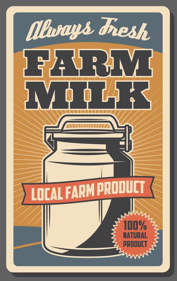 Farm milk from cow. Dairy food, organic farming vector