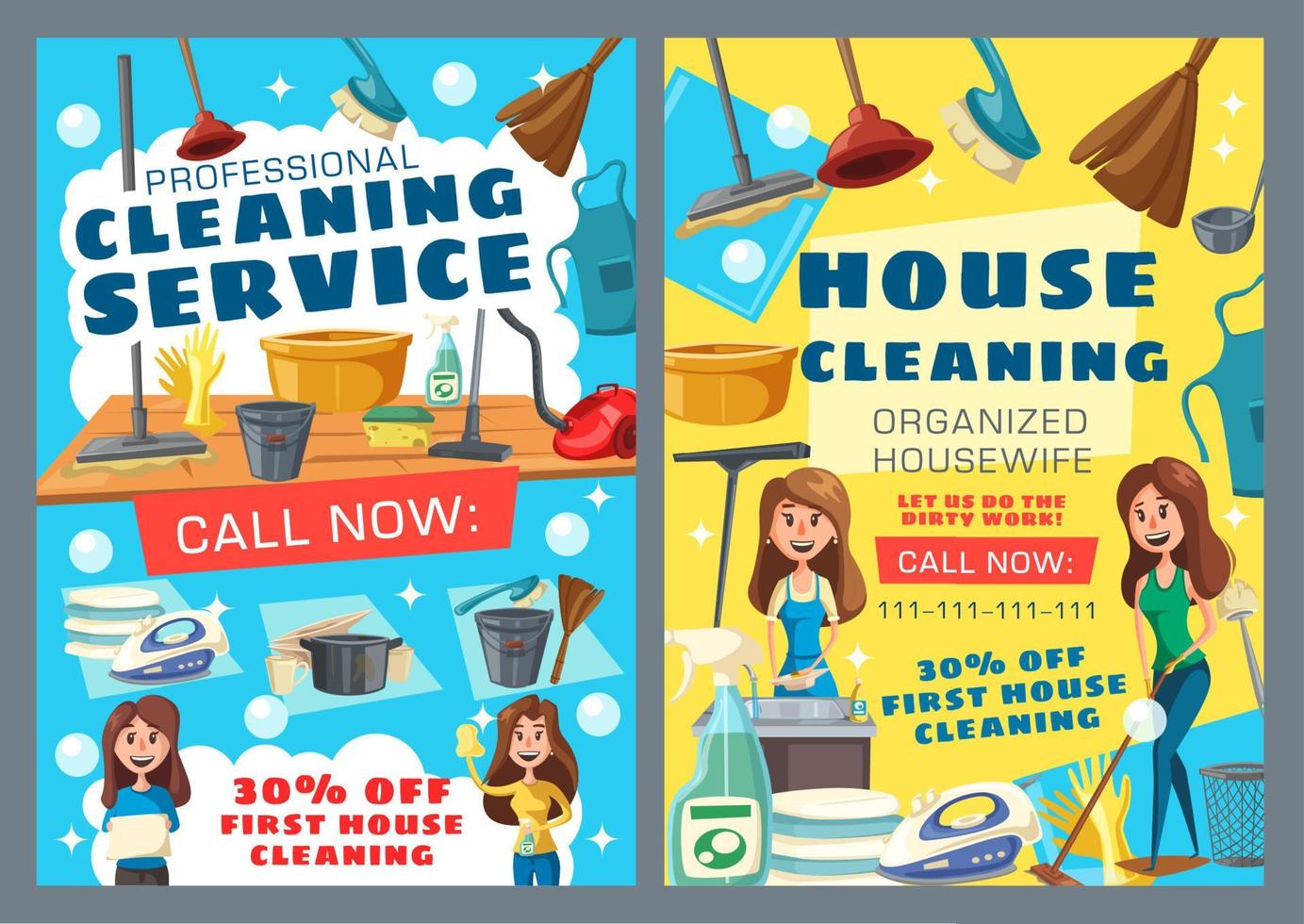 Housekeeping service, household washing, cleaning vector