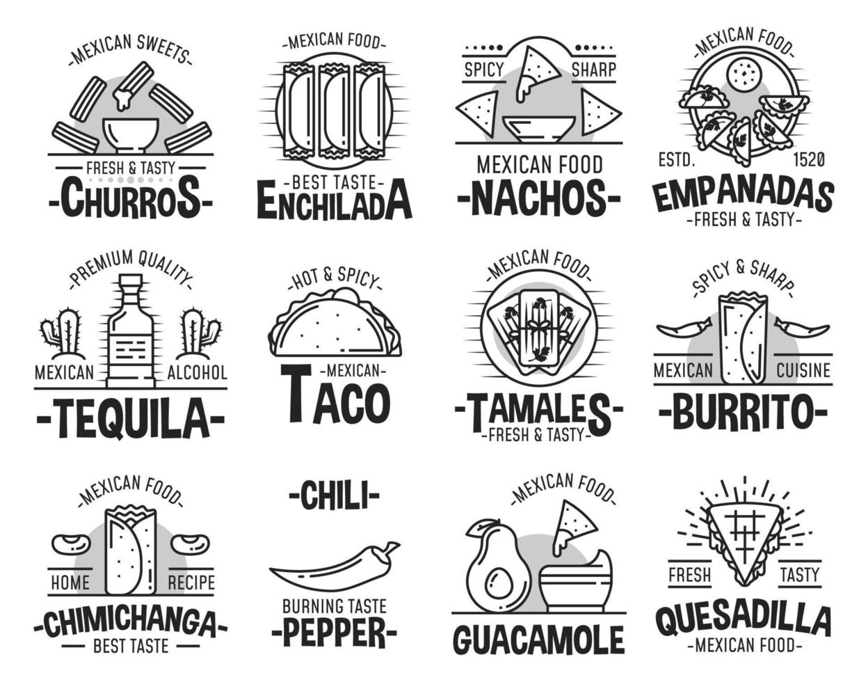 cocina mexicana e íconos de comida rápida vector