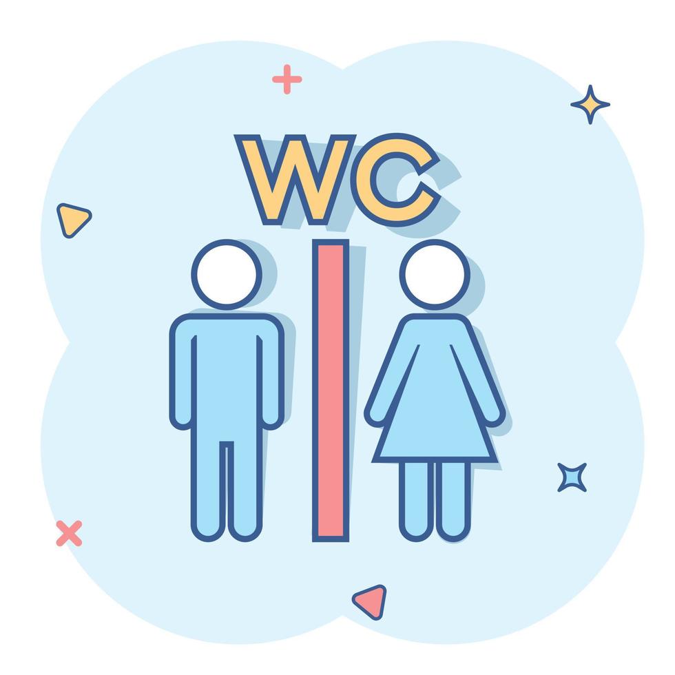 icono de hombre y mujer de dibujos animados vectoriales en estilo cómico. la gente firma el pictograma de ilustración. concepto de efecto de salpicadura de negocio de inodoro wc. vector