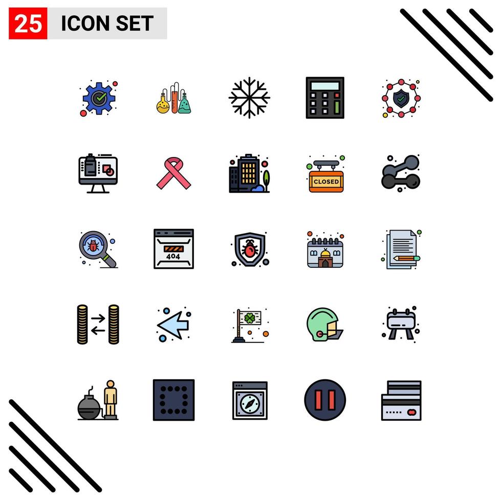 Mobile Interface Filled line Flat Color Set of 25 Pictograms of computer protection frost network calculator Editable Vector Design Elements