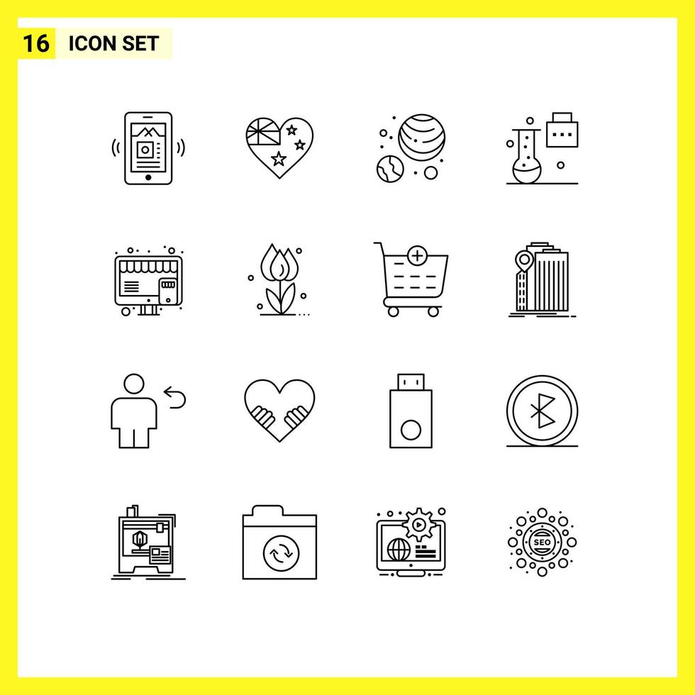 Modern Set of 16 Outlines and symbols such as shop buy galaxy science portfolio science education Editable Vector Design Elements
