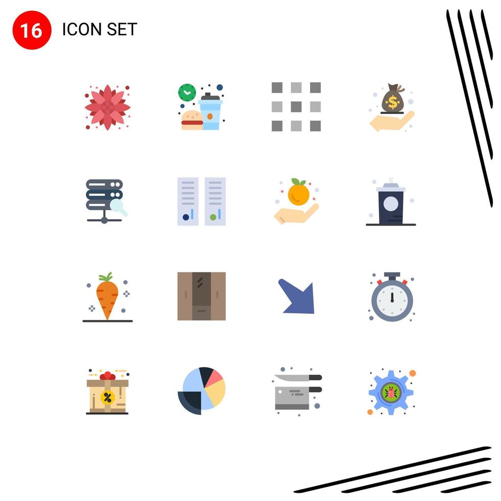 Group of 16 Modern Flat Colors Set for management finance meal business lock Editable Pack of Creative Vector Design Elements