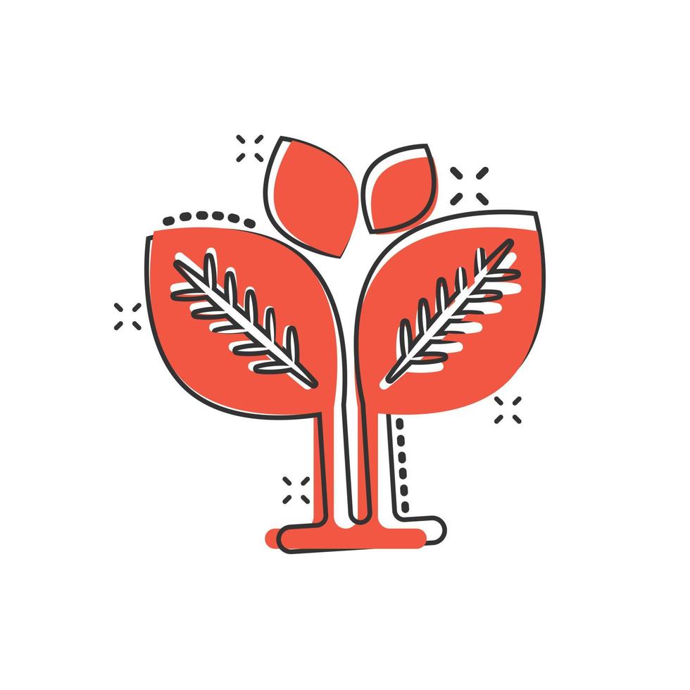 icono de hoja en estilo cómico. planta ilustración vectorial de dibujos animados sobre fondo blanco aislado. concepto de negocio de signo de efecto de salpicadura de flor. vector