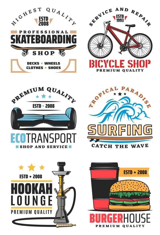 Fast food and leisure sport icons vector