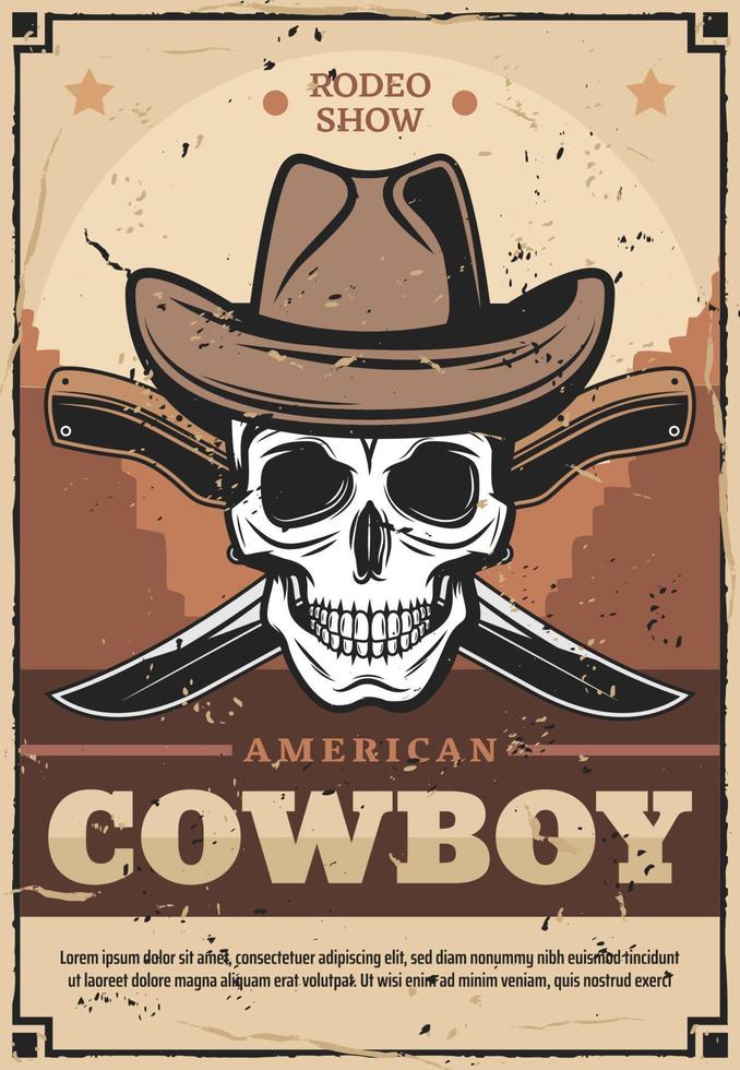Cowboy skull in hat with crossed knives vector