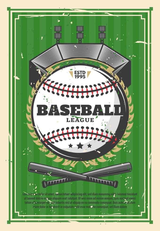 cartel retro antiguo del campeonato de la liga de béisbol vector
