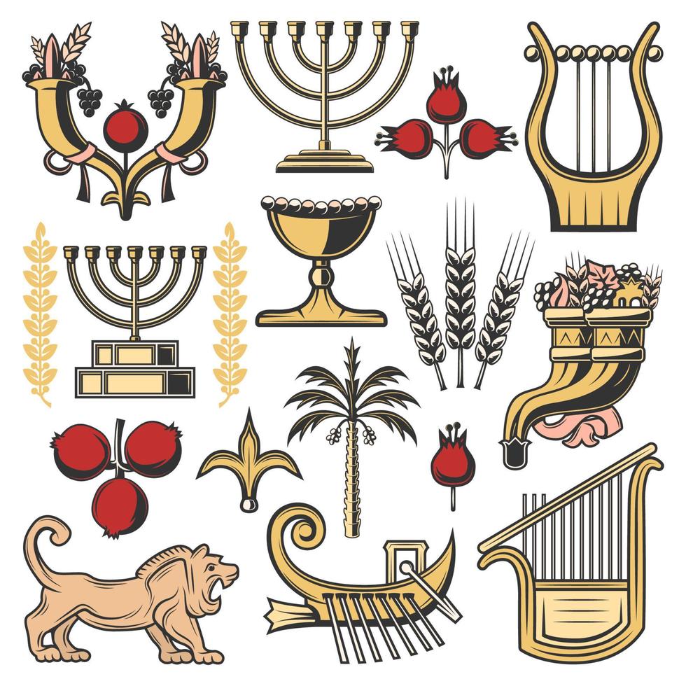 Israel symbols of judaism religion, jewish culture vector